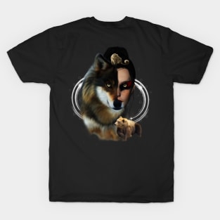 Awesome wolf with fairy and bear T-Shirt